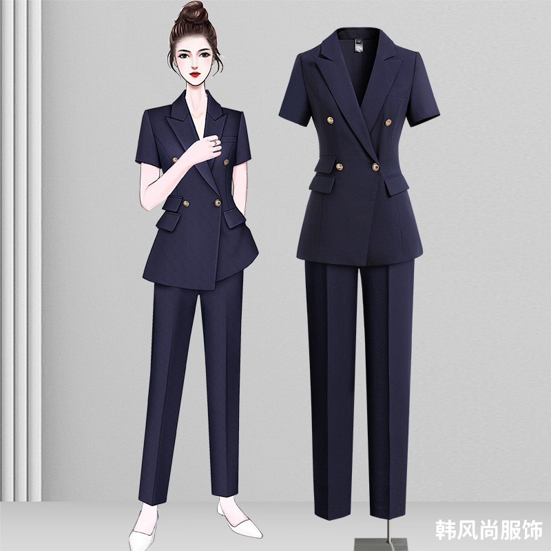日本品质夏季西装套装女薄款短袖物业客服职业气质高级感工装珠宝