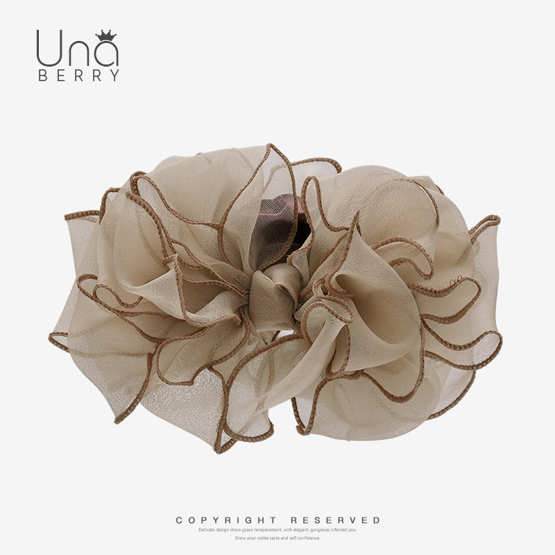 优娜柏丽韩国大号绢纱蝴蝶结抓夹甜美气质网纱多层发抓后脑勺盘发