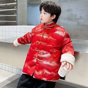 衣服新款喜庆儿童2025服中国风大童拜年加绒冬季过年男童唐装汉服