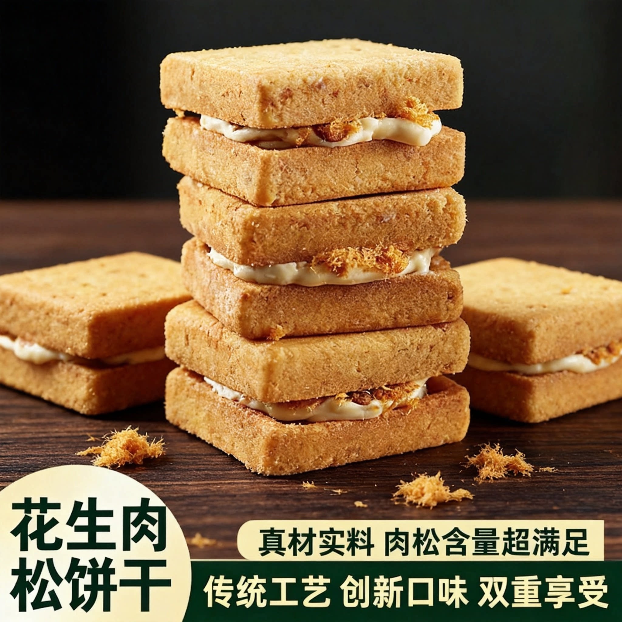 地道花生奶油肉松饼干咸香交织入口酥脆办公下午茶点心休闲小零食