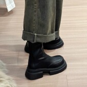黑色英伦风厚底马丁靴女英伦风春秋单靴2026春秋炸街短筒瘦瘦靴子