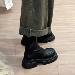 黑色英伦风厚底马丁靴女英伦风春秋单靴2025秋冬炸街短筒瘦瘦靴子