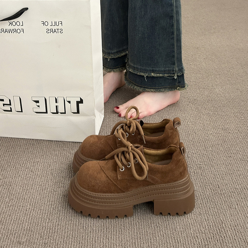 实拍现货英伦风磨砂系带乐福鞋女厚底圆头休闲鞋棕色百搭小皮鞋,女鞋,乐福鞋（豆豆鞋）,淘宝优惠券,粉丝福利购,淘宝优惠卷