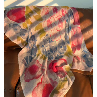 【山羊绒围巾】枳实原创自制100山羊绒针织印花大披肩蓬松软糯