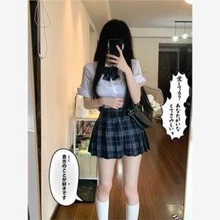 原创火星家JK制服收腰衬衫女短袖美式辣妹纯欲白色衬衣百褶裙套装