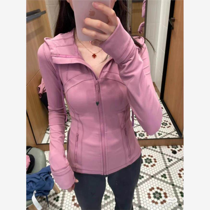 2024新款lu同款丝绒粉春夏瑜伽服女Defina上衣连帽衫健身运动