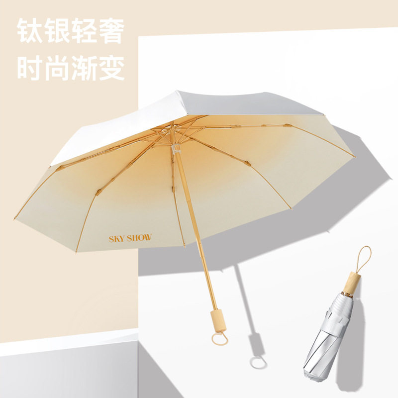 8骨三折钛银胶防晒实木晴雨伞