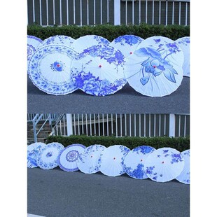 青花瓷吊顶装饰舞蹈汉服旗袍走秀中国风绸布伞油纸V伞儿童古风道