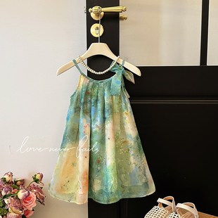 女童吊带裙夏季2024新款高级感法式洋气儿童海边连衣裙女宝宝裙子