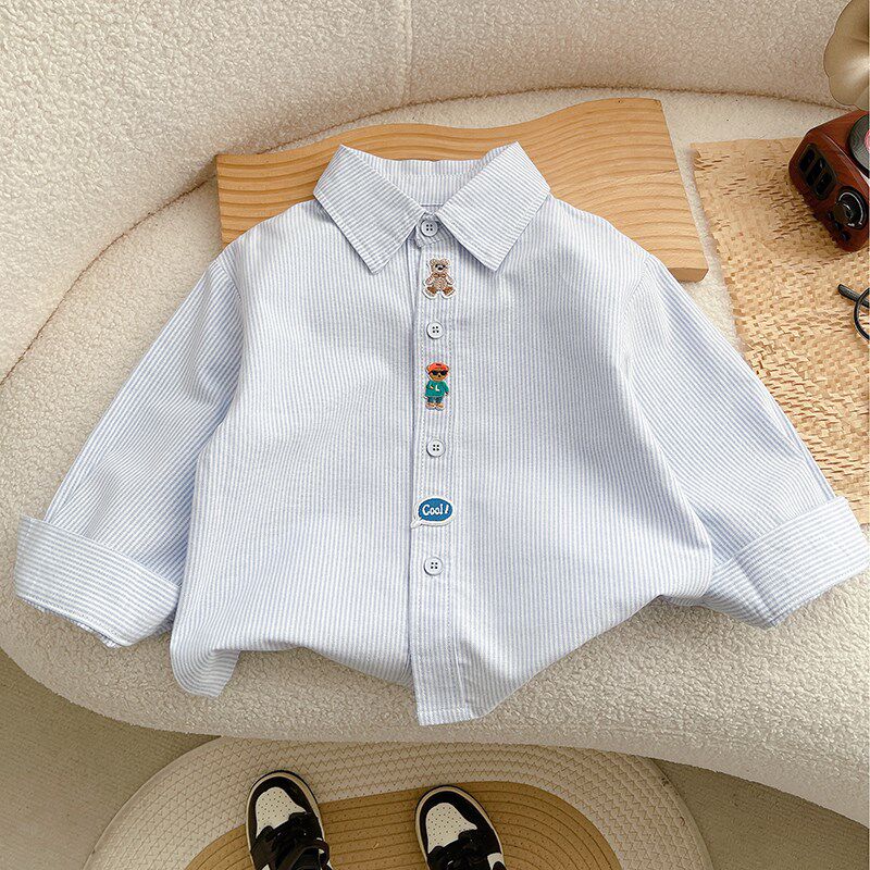 男童纯棉衬衫春秋2024新款儿童长袖衬衣薄款外套春季宝宝条纹上衣