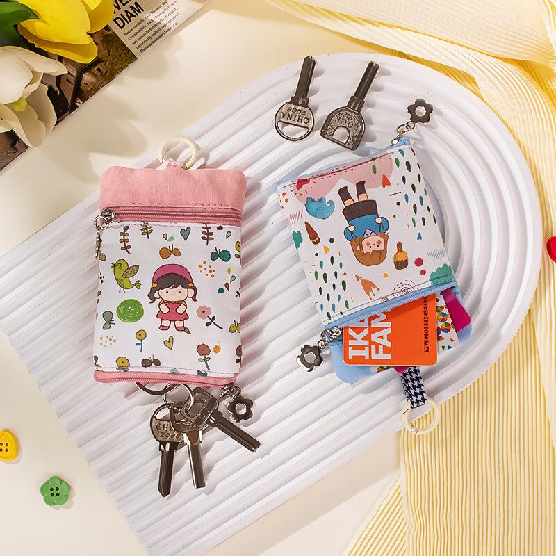 钥匙包女可爱布艺抽拉式门禁卡包通用多功能汽车钥匙套迷你锁匙包