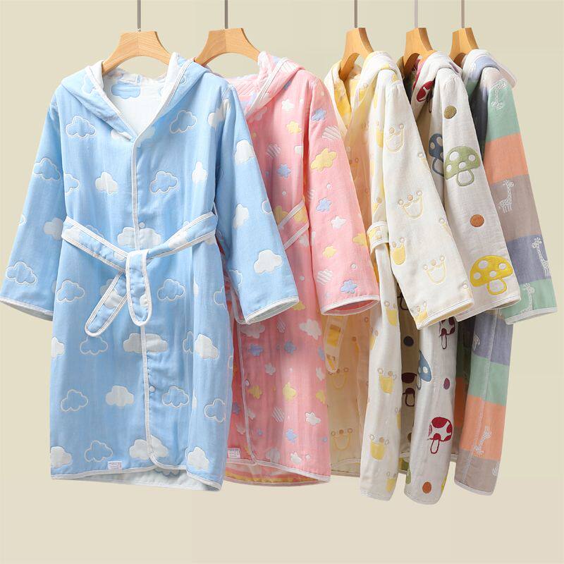 男童浴袍纯棉儿童六层吸水纱布浴袍女童全棉游泳浴衣春夏宝宝浴巾