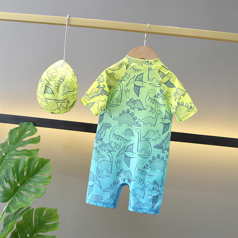 儿童泳衣男童短袖连体式游泳装泳裤宝宝速干温泉沙滩防晒泳衣装潮