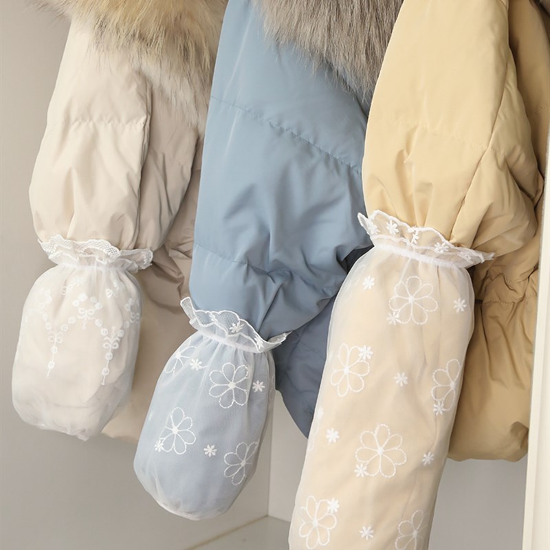 羽绒服袖套隐形上班少女袖子套袖新款袖套成人女黑色冬季蕾丝可爱
