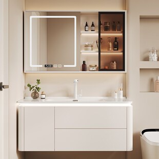 轻奢智能实木马桶浴室柜组合小户型卫生间洗手脸陶瓷一体盆洗漱台