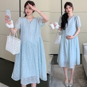 薄款 宽松遮肚短袖 雪纺裙子女 连衣裙甜美减龄小个子孕妇装 孕妇夏装