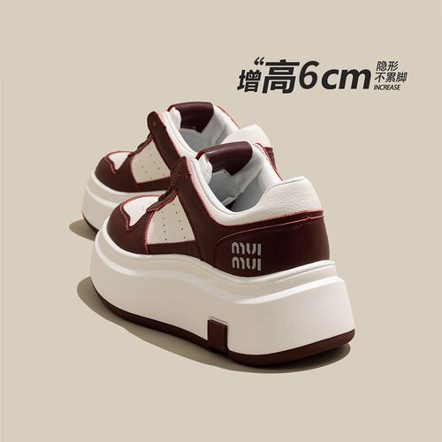 厚底6CM板鞋女k2025春新款小白鞋拼色松糕休闲运动鞋系带百搭增高