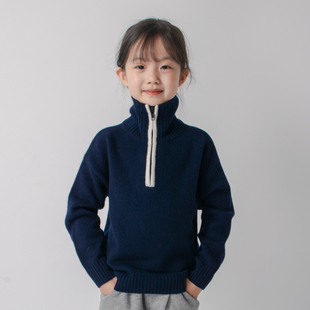 【100%羊毛】儿童羊毛衫女童高领毛衣可翻领拉链百搭时髦洋气加厚