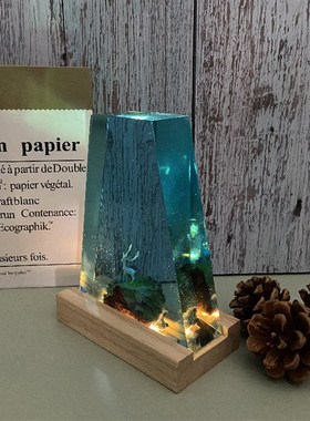 透明树脂滴胶摆件成品草地麋鹿家居装饰情侣夜灯小众设计生日礼物