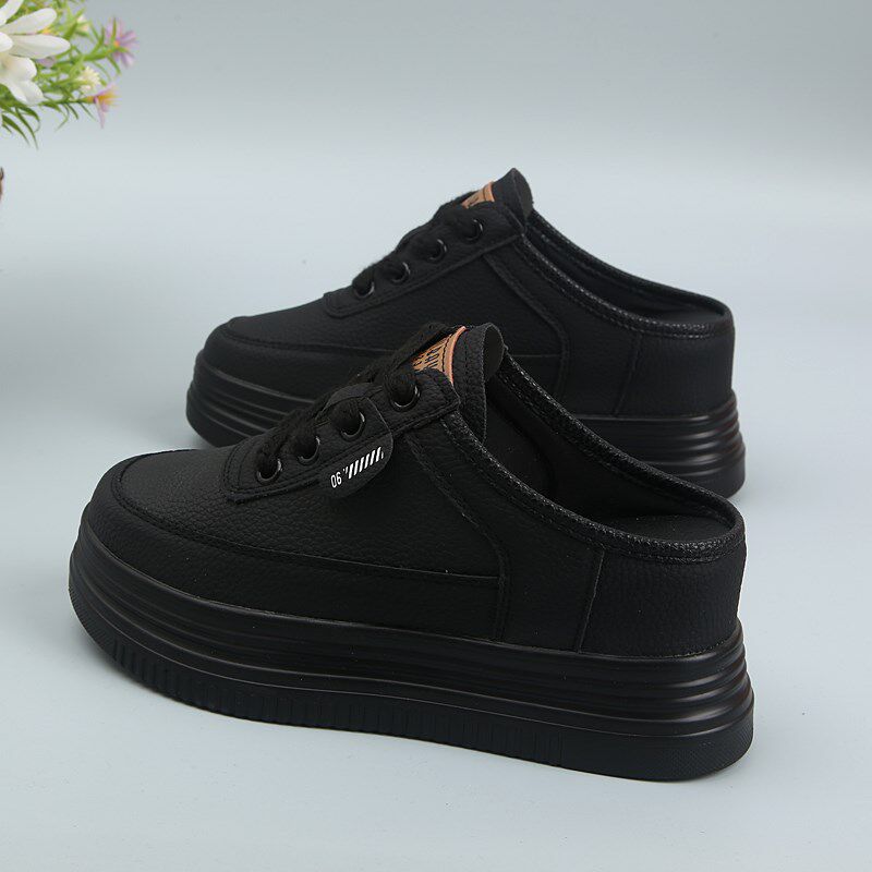 厚底松糕休闲鞋小个子内增高8cm半拖鞋包头无后跟小白鞋懒人鞋女