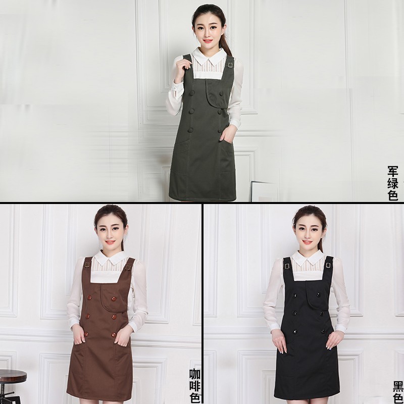 韩版时尚围裙咖啡西餐厅工作服奶茶烘焙店蛋糕房围腰定制绣印LOGO