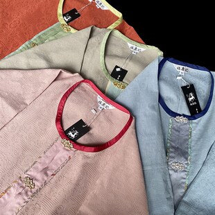 【福鹿记】汉服美杏圆领衫半袖短衫明制棉麻暗纹提花春夏非古装