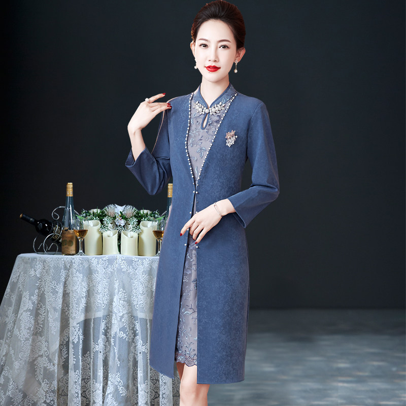 高贵婚礼妈妈礼服平时可穿高端喜婆婆婚宴旗袍中年洋气立领连衣裙