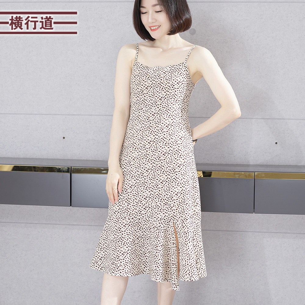 吊带碎花雪纺中长款鱼尾裙连衣裙2025新款夏装大码气质显瘦内搭女