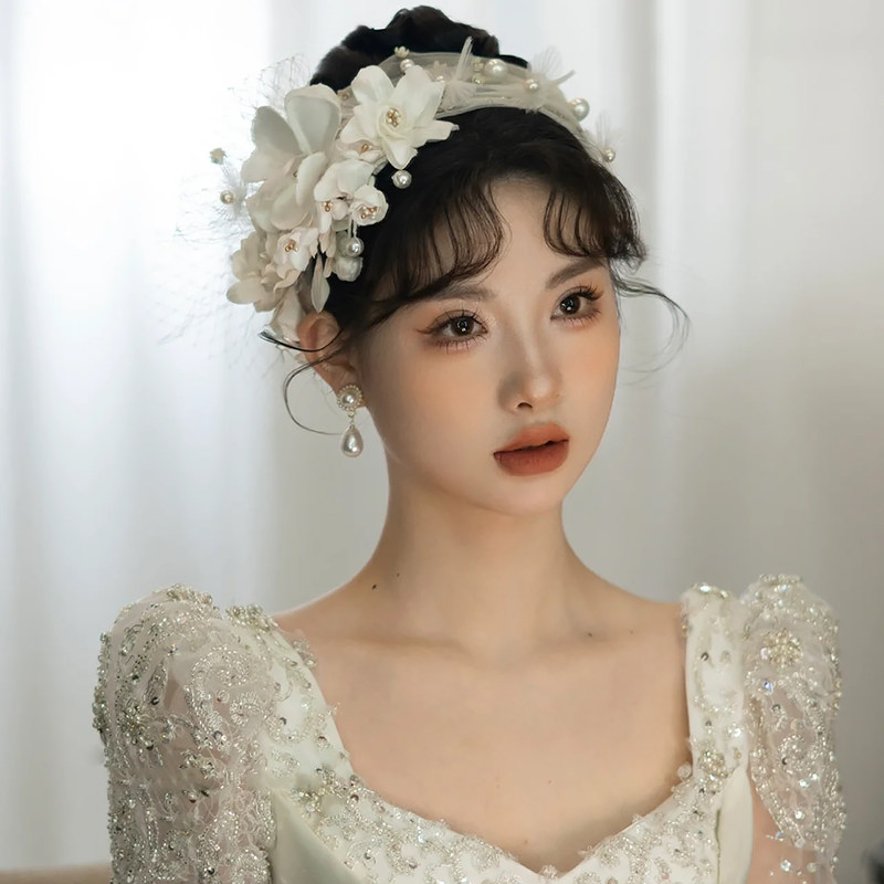 新娘头饰韩式森系超仙手作花朵发箍简约仙美婚礼白纱跟妆造型配饰