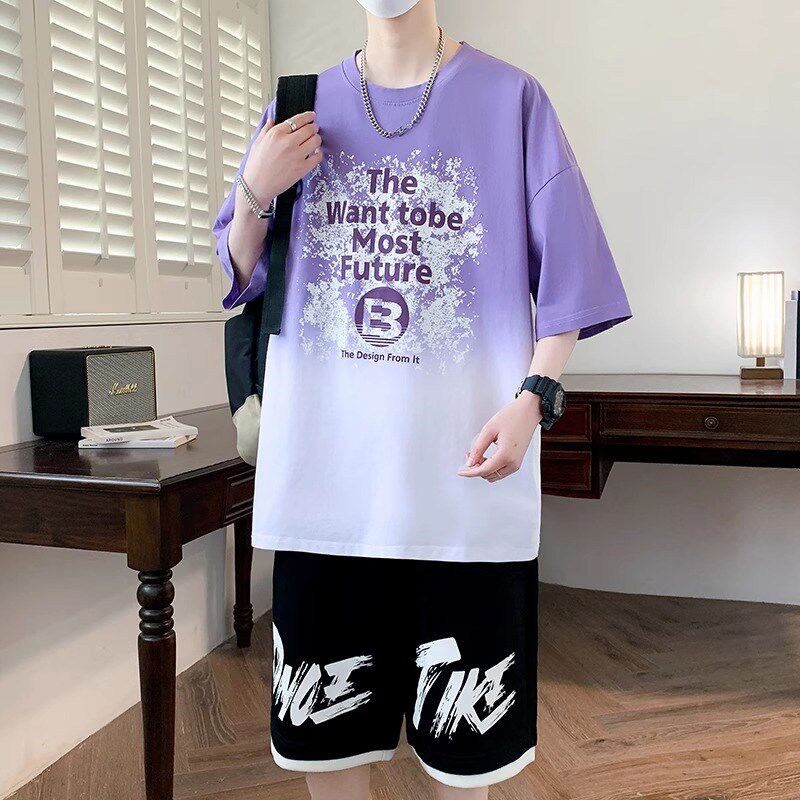 休闲运动套装男生初中生帅气半袖t恤青少年大童夏装短袖短裤一套