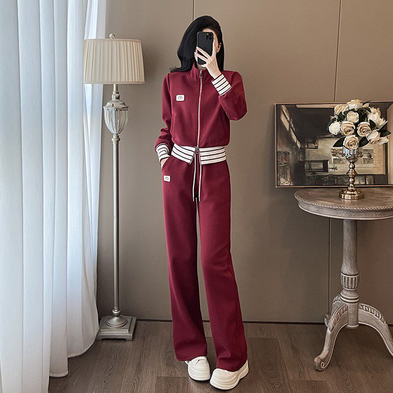 欧货运动休闲套装女春秋季新款宽松减龄立领拉链卫衣阔腿裤两件套