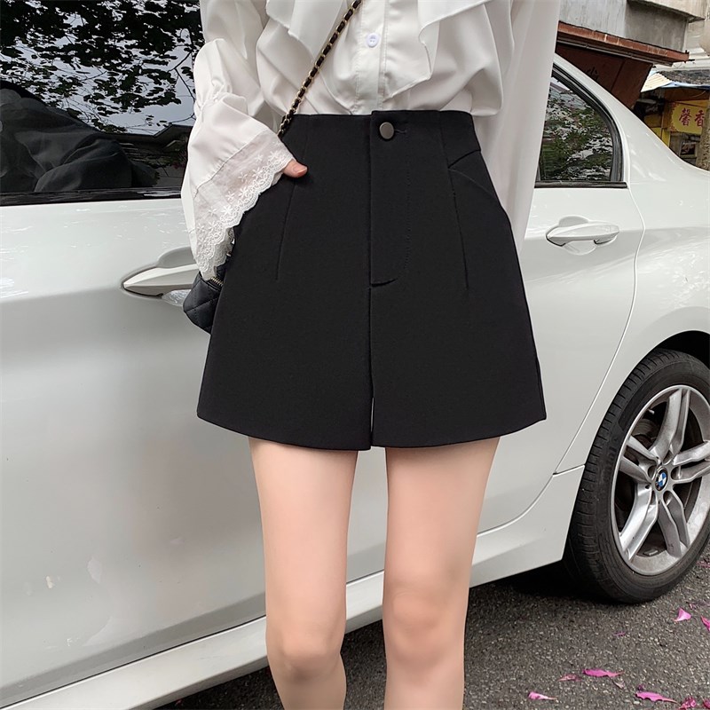 大码白色高腰西装短裤女2023新款宽松黑色阔腿裤高级感休闲a字裤