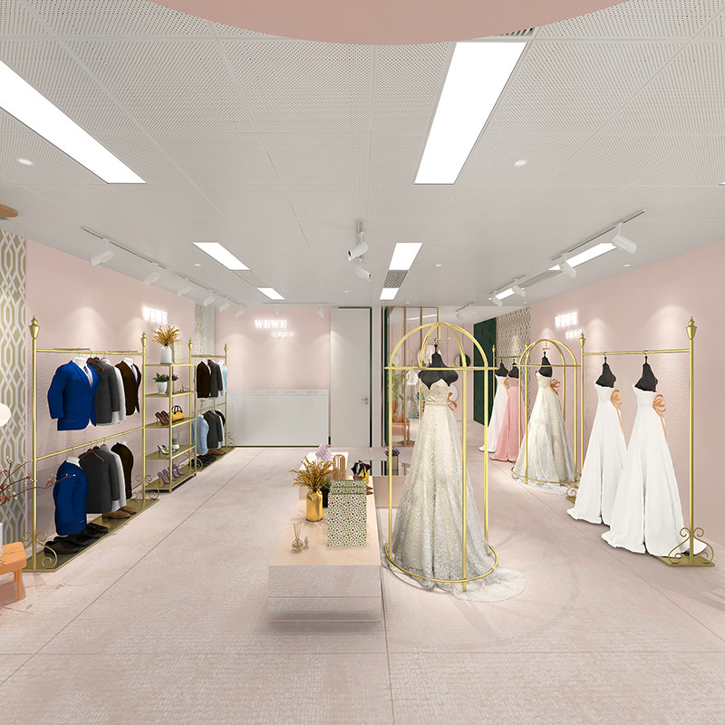 婚纱店高档落地展示架金t色正侧挂衣架双层影楼挂西装礼服架子定
