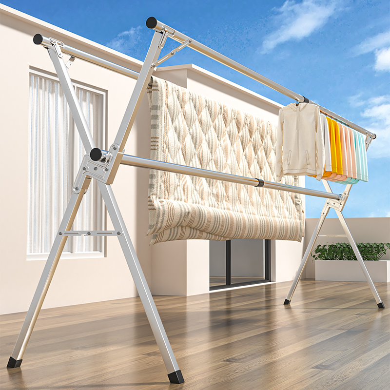折叠晾衣架落地室内阳台家用挂衣简易式不锈钢凉伸缩杆晒被子神器