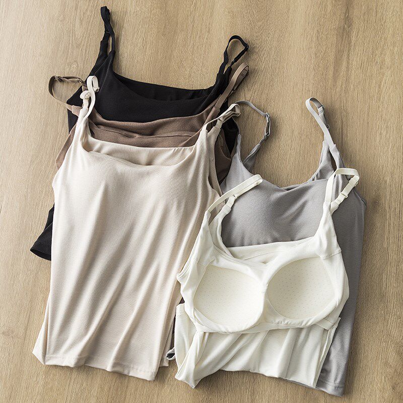 闭眼囤!舒适高弹带胸垫一体式可调节吊带背心修身短款内搭美背女