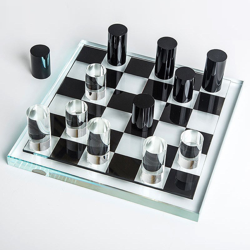 创意轻奢几何国际象棋p软装饰品客厅样板间办公室水晶黑白棋盘摆