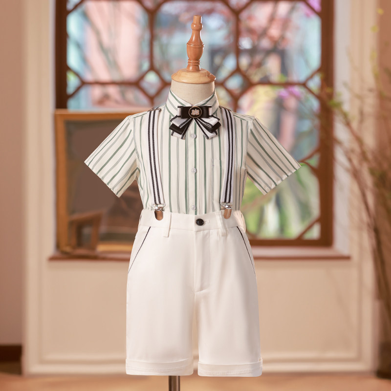 男童礼服夏季帅气短袖背带衬衫儿童西装套装生日花童主持人演出服