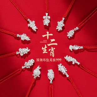 十二生肖儿童项链女童男孩999纯银宝宝银项链红绳蛇年本命年礼物