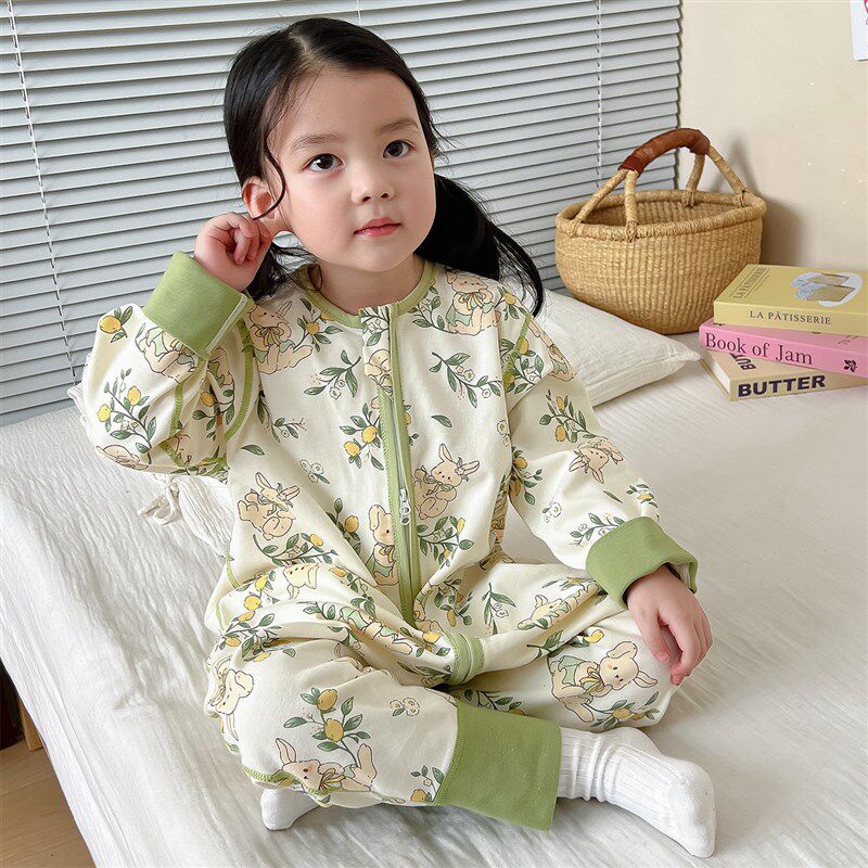 宝宝睡袋春秋款纯棉儿童分腿防踢被四季通用男童女童无骨连体睡衣