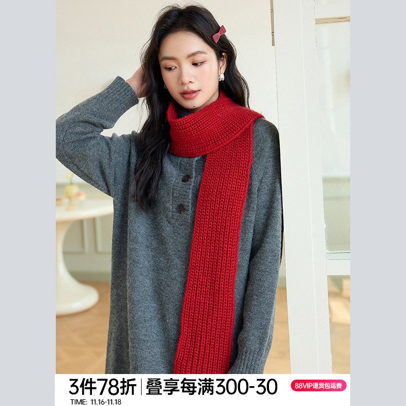 奈格薇儿小个子针织连衣裙2024新款女秋冬气质宽松显瘦高领毛衣裙