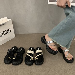 韩版厚底小个子凉拖鞋女鞋子外穿2023年新款夏季时尚X套趾增高凉