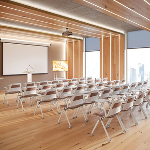 带小桌板培训椅带写字板会议椅皮艺四脚靠背带轮R办公椅会议室椅