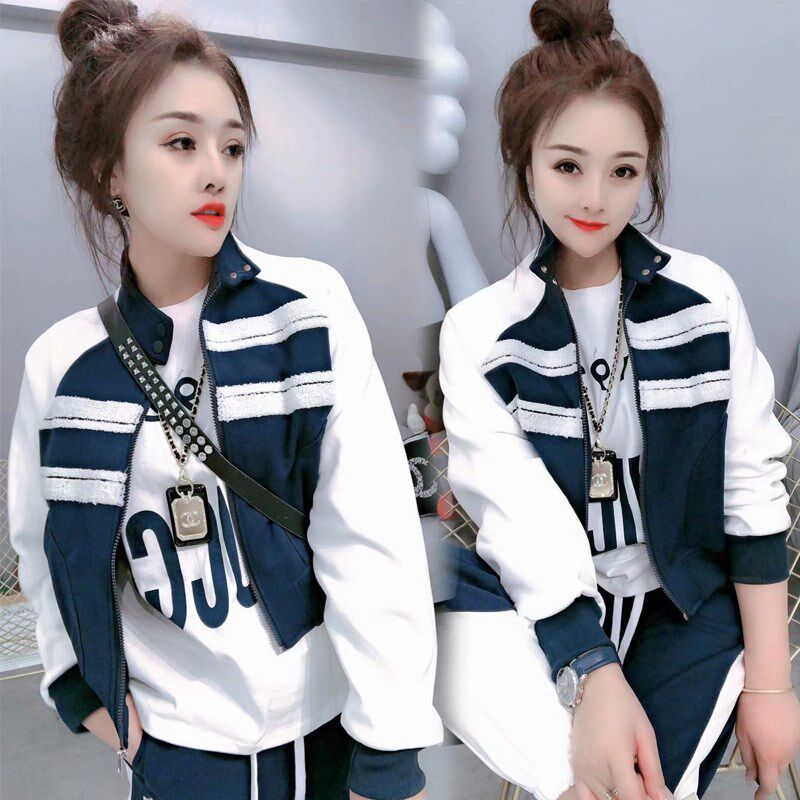 2024春秋季新款韩版休闲运动服套装女棒球服外套束脚裤两件套洋气