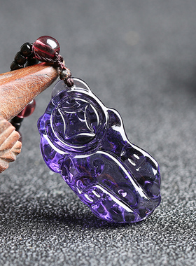 天然紫水晶吊坠项链貔貅生日礼物男女款毛衣链民族风项链潮流饰品