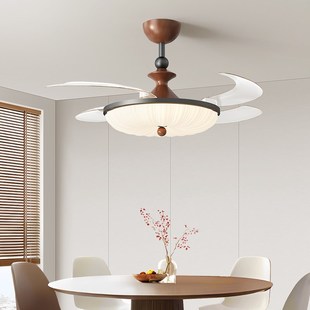 中古风扇灯餐厅42寸隐形电扇吊灯胡桃木纹客厅饭厅卧室房间吊扇灯
