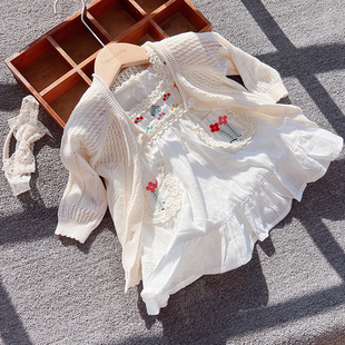 韩国婴儿连衣裙夏季女宝宝周岁礼服棉质公主裙绣花无袖a字裙白色