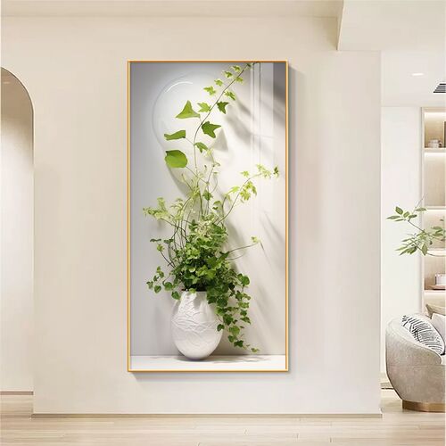 小清新绿色植物装饰画入户玄关走廊过道尽头壁画现代简Z约高档挂