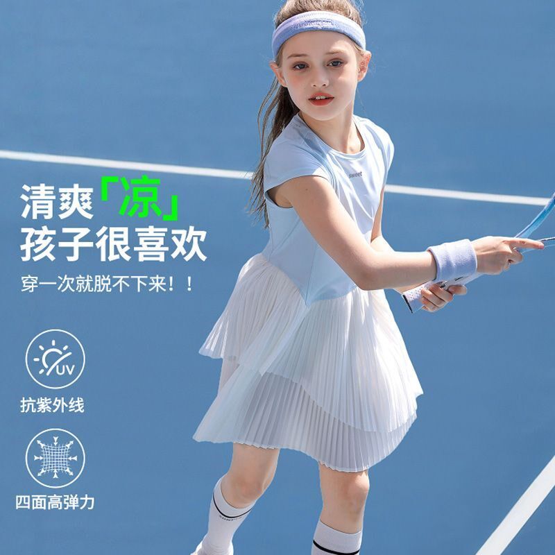 女童连衣裙夏季运动速干女孩网球羽毛球儿童洋气休闲公主拼接裙子
