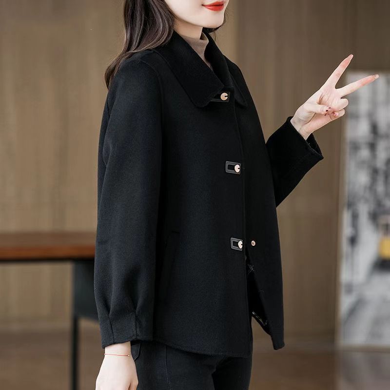 妈妈装时尚双面绒外套短款秋冬大尺码女装淑女气质羊毛呢外套上衣