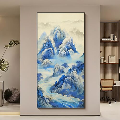 2024新款千里江山图入户玄关画新中式源远流长装饰画走廊过道挂画